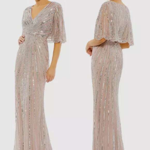 MAC DUGGAL 93583 SEQUINED V-NECK CAP SLEEVE VINTAGE ROSE COLUMN GOWN sz 10 - Picture 2 of 6
